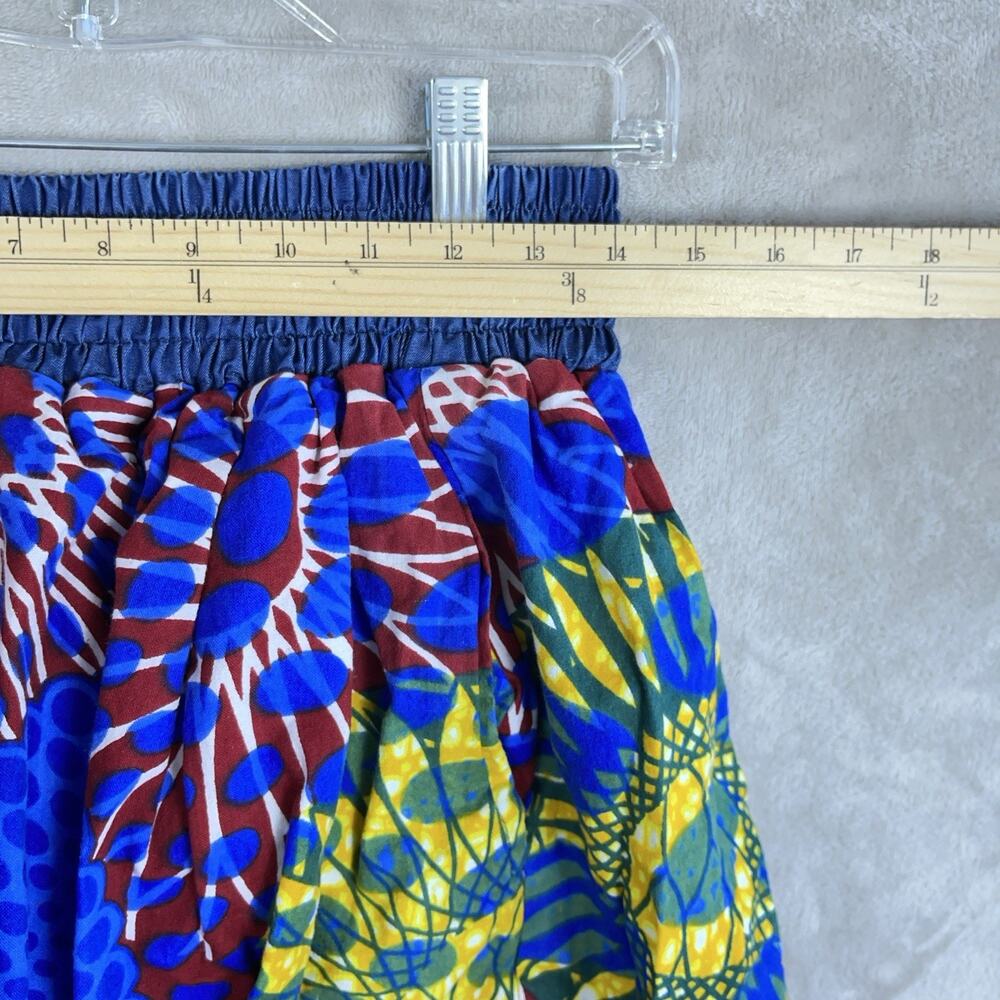 African Print High Low Skirt Ankara Botanical Smocked Waist Pockets Large - Picture 5 of 8